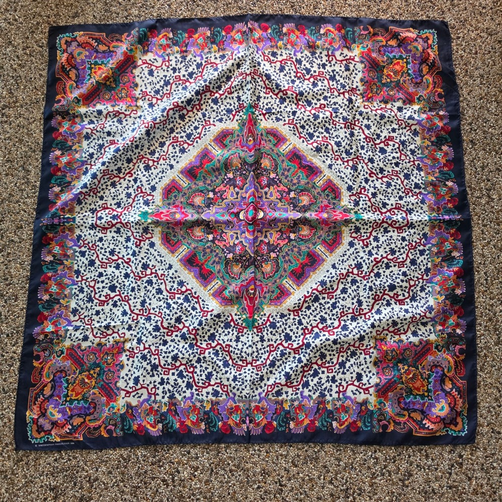 Vintage 1988 Smithsonian Institution Silk Scarf Persian Paisley Floral Medallion